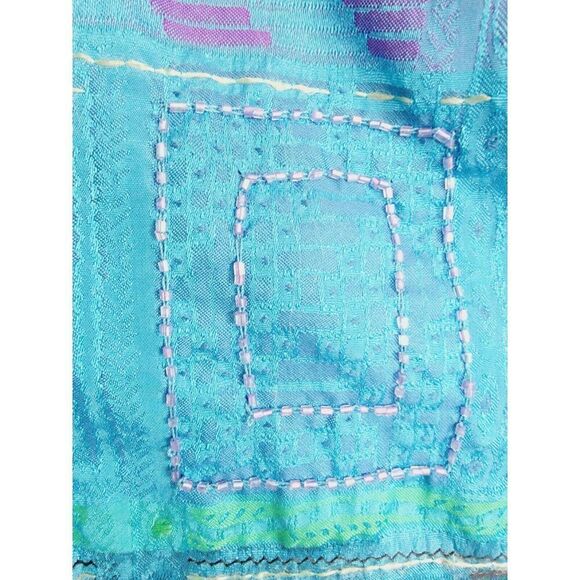 Chico's Design 1 Blouse Size Med. Button-Up Beaded Sequin Aqua 3/4 Slv. Vintage - Picture 8 of 8